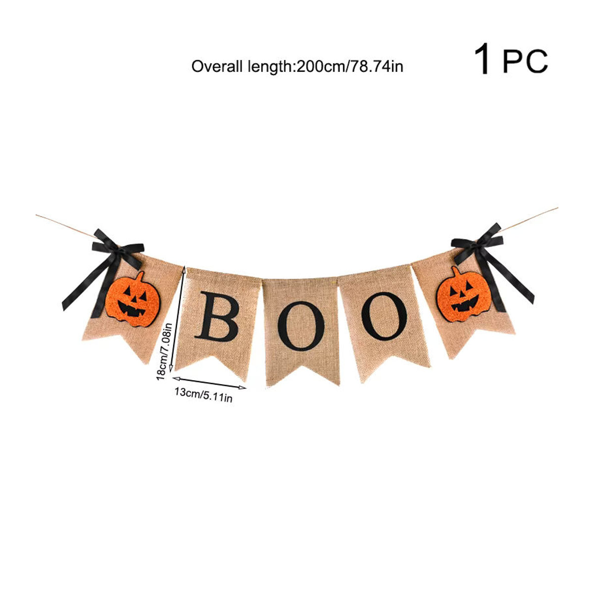 ZQNYCY Halloween Girlande aus Jute mit Kürbis-Wimpeln in Beige für rustikale Partydekoration - Bild 6