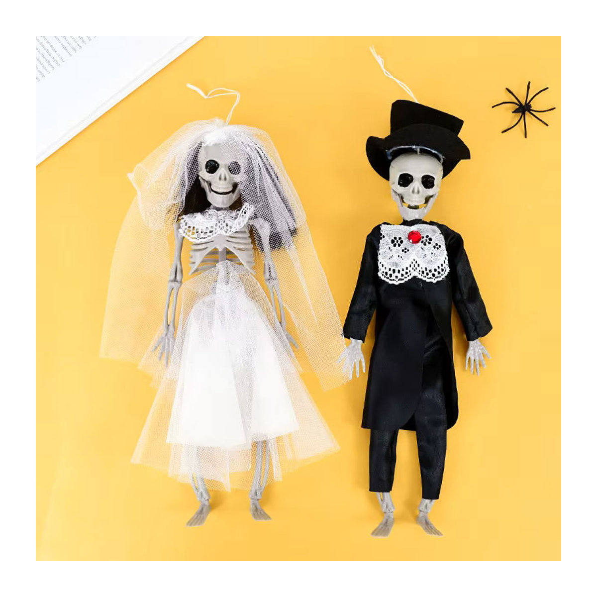 ZQNYCY Halloween Skelett-Dekoration Braut und Bräutigam in Weiß aus Kunststoff und Textil - Bild 3