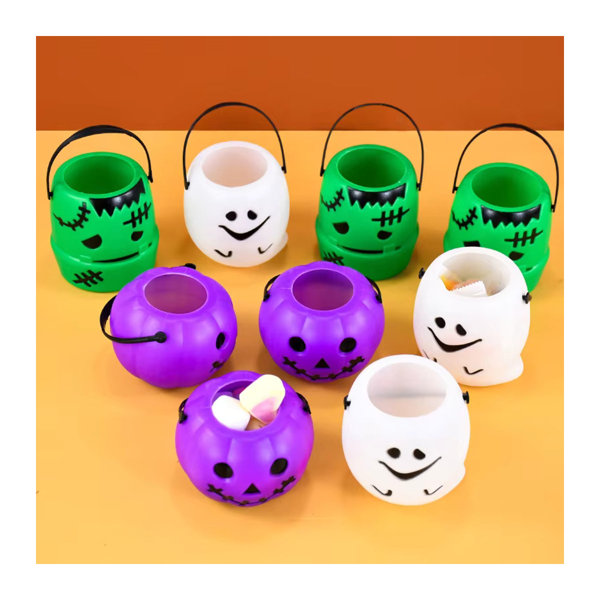 ZQNYCY Halloween Süßigkeiten Eimer aus Kunststoff in Kürbis- und Geist-Design für Kinder, mehrfarbig - Bild 3