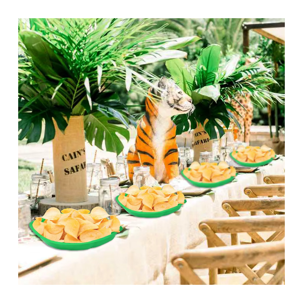 ZQNYCY Hawaiian Palm Blatt Servierteller aus Kunststoff in Grün für Kinder Geburtstag und Tropical Luau Party Deko, 6 Stück - Bild 4