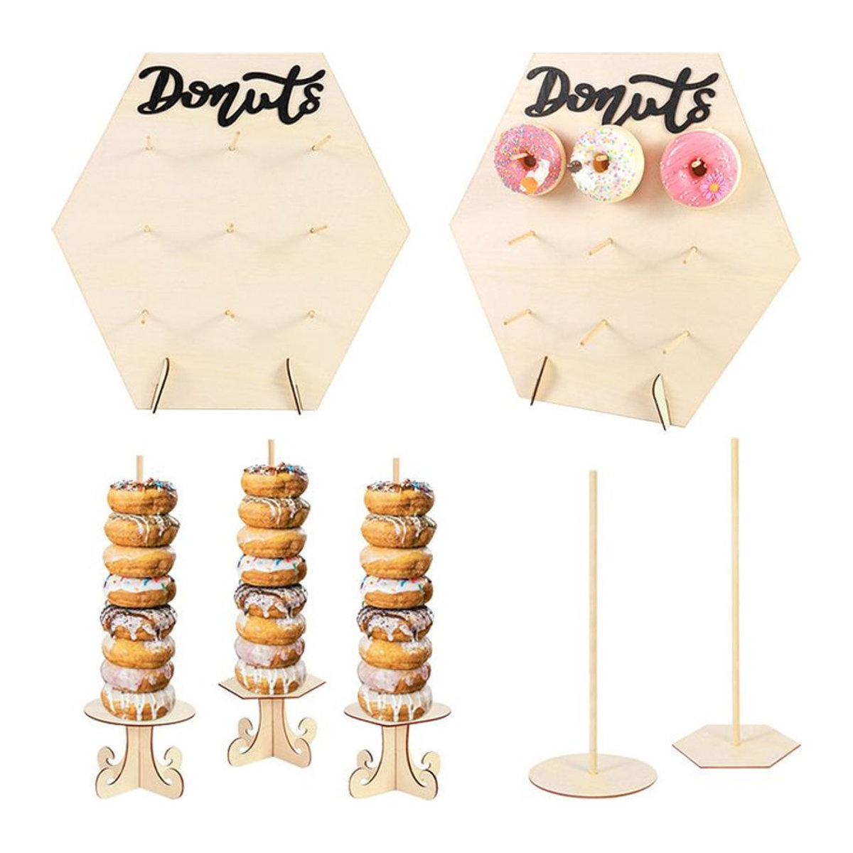 ZQNYCY Holz Donut Ständer in Beige als stehendes Dessert Display Board für Geburtstag, Hochzeit und Baby Shower Dekoration - Bild 1