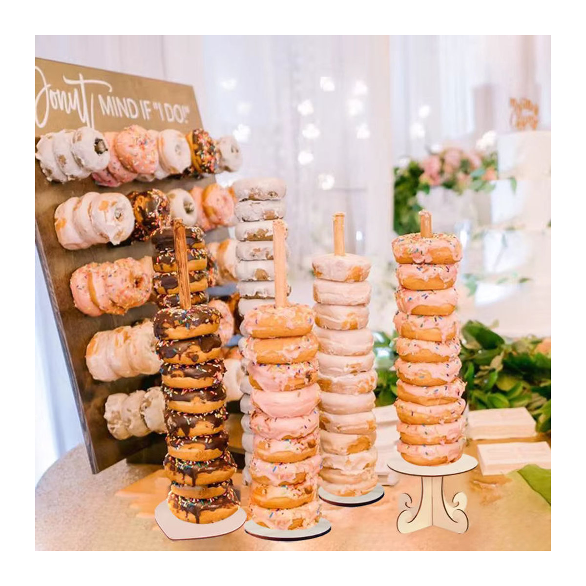 ZQNYCY Holz Donut Ständer in Beige als stehendes Dessert Display Board für Geburtstag, Hochzeit und Baby Shower Dekoration - Bild 2