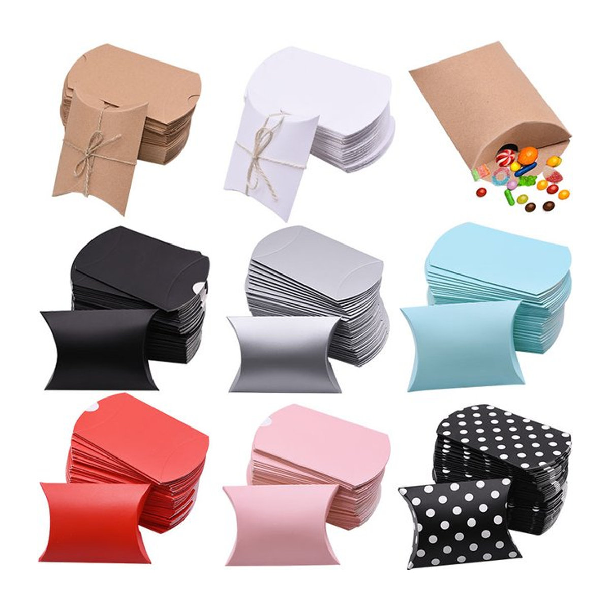 ZQNYCY Kissen Candy Box aus Kraftpapier in Braun und Mehrfarbig für Weihnachten, Hochzeit und Geburtstag, rechteckig und rustikal mit Dots-Design - Bild 1