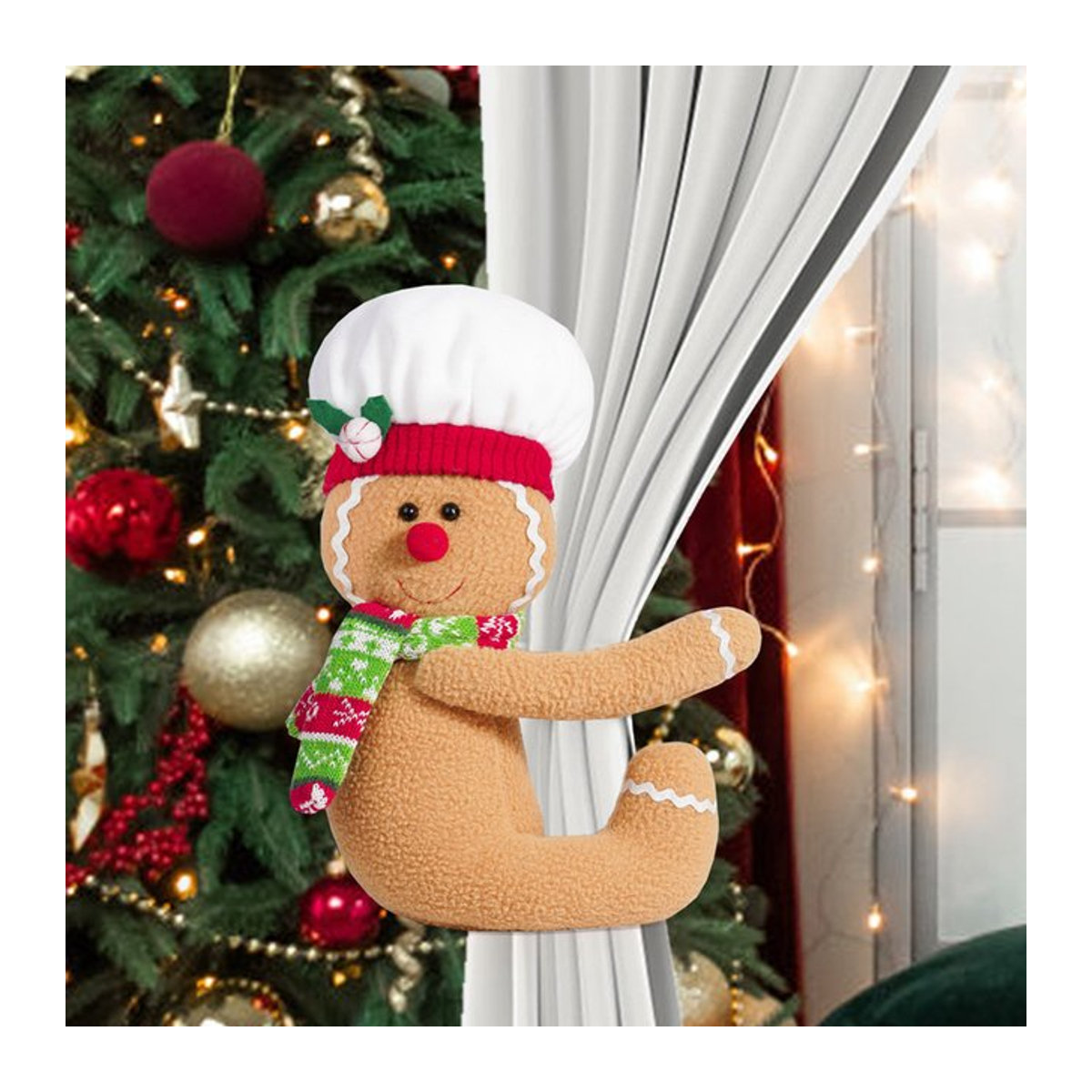 ZQNYCY Lebkuchenmann Weihnachtsbaumspitze aus Textil in Braun als hängende Figur zur Weihnachtsdekoration - Bild 1