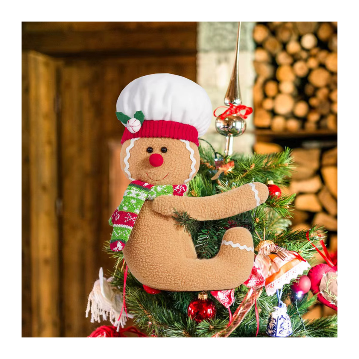 ZQNYCY Lebkuchenmann Weihnachtsbaumspitze aus Textil in Braun als hängende Figur zur Weihnachtsdekoration - Bild 2