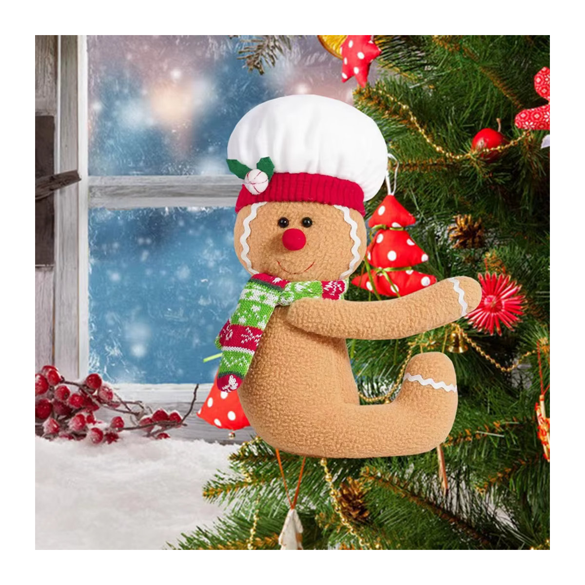 ZQNYCY Lebkuchenmann Weihnachtsbaumspitze aus Textil in Braun als hängende Figur zur Weihnachtsdekoration - Bild 3