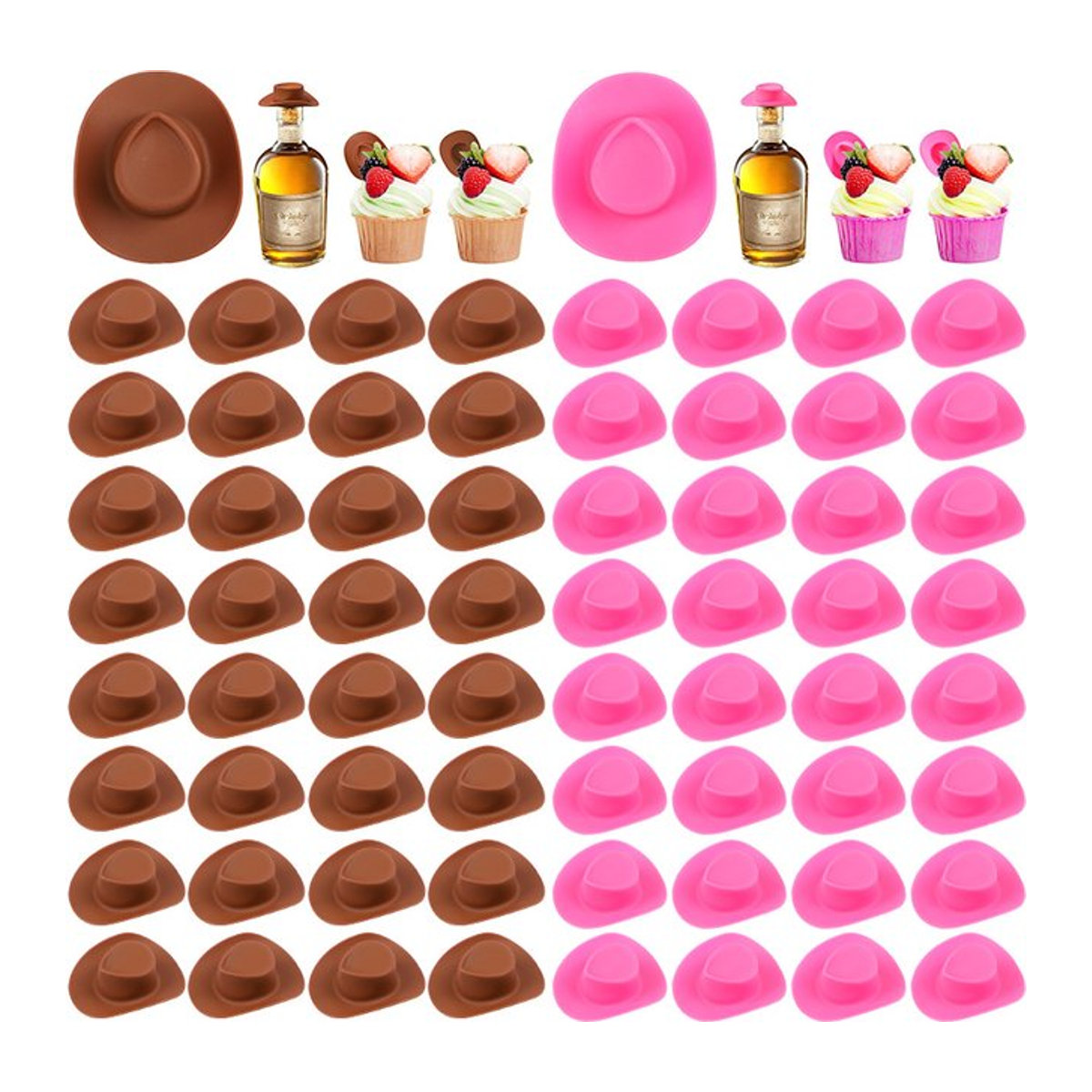 ZQNYCY Mini Cowboy Hüte aus Kunststoff als DIY Flaschen- und Cupcake-Topper für Hochzeit, Geburtstag und Western-Themen in Pink und Mehrfarbig - Bild 1