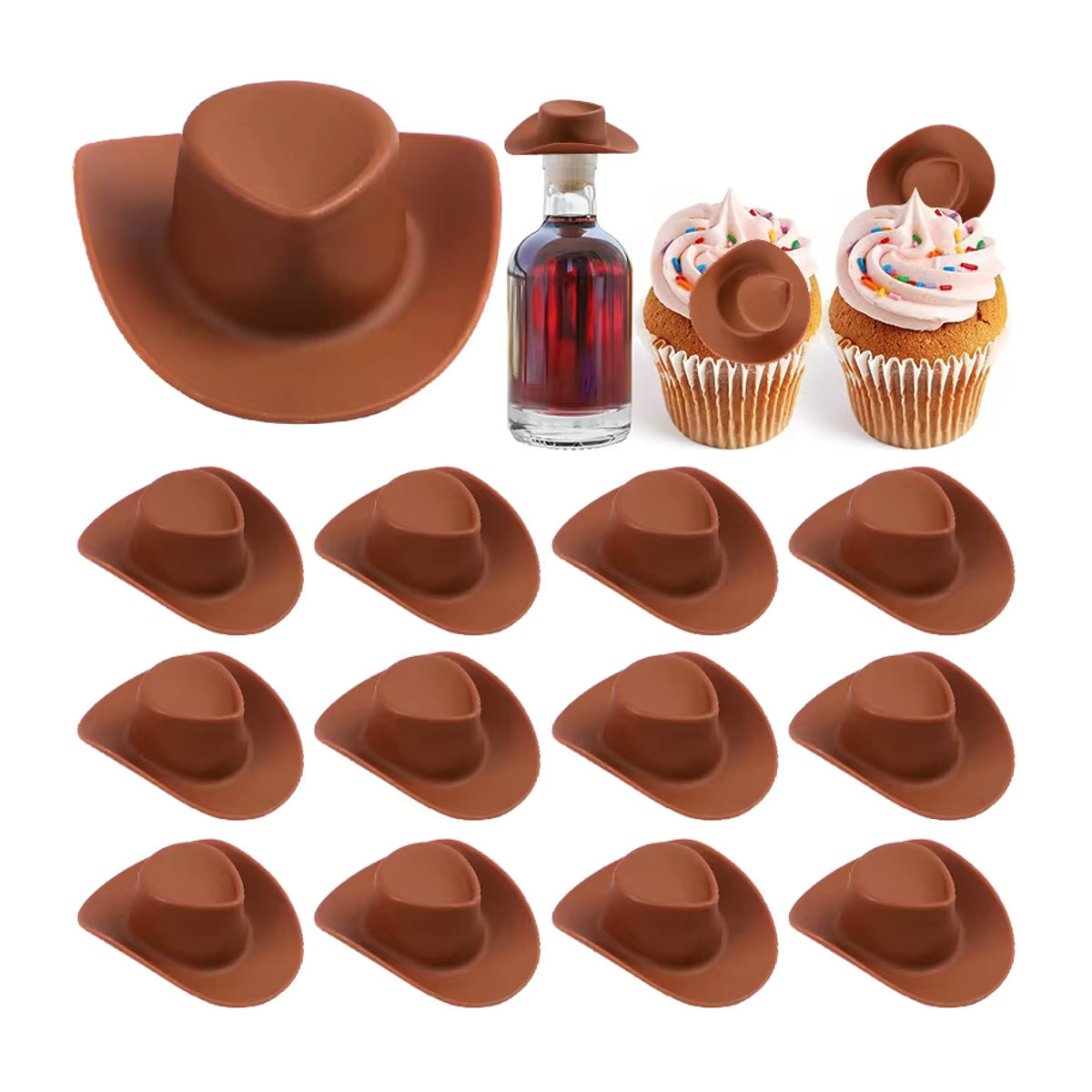 ZQNYCY Mini Cowboy Hüte aus Kunststoff als DIY Flaschen- und Cupcake-Topper für Hochzeit, Geburtstag und Western-Themen in Pink und Mehrfarbig - Bild 2