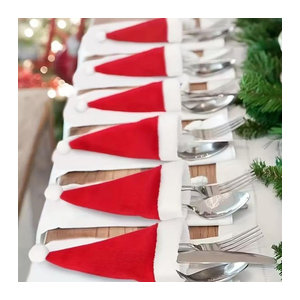 ZQNYCY Mini Weihnachtsmann-Hüte als Besteckhalter für Messer und Gabeln, rot, Textil-Tischdekoration für Weihnachten und Neujahr