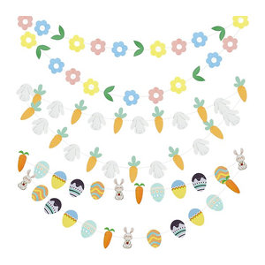 ZQNYCY Ostern Girlande mit Kaninchen, Eiern und Karotten als mehrfarbige Papier-Wimpel Dekoration für Kinder und Zuhause