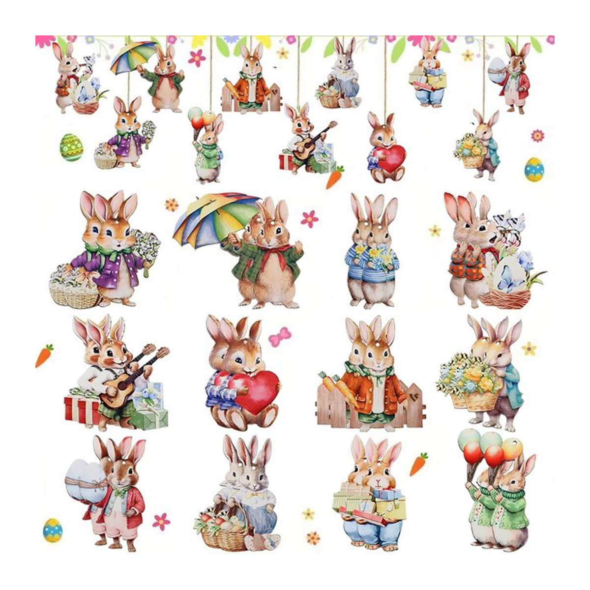 ZQNYCY Ostern Hängeornamente aus Holz mit Kaninchen und Eiern in Mehrfarbig für DIY Handwerk und Kinderdeko, 12 Stück - Bild 1