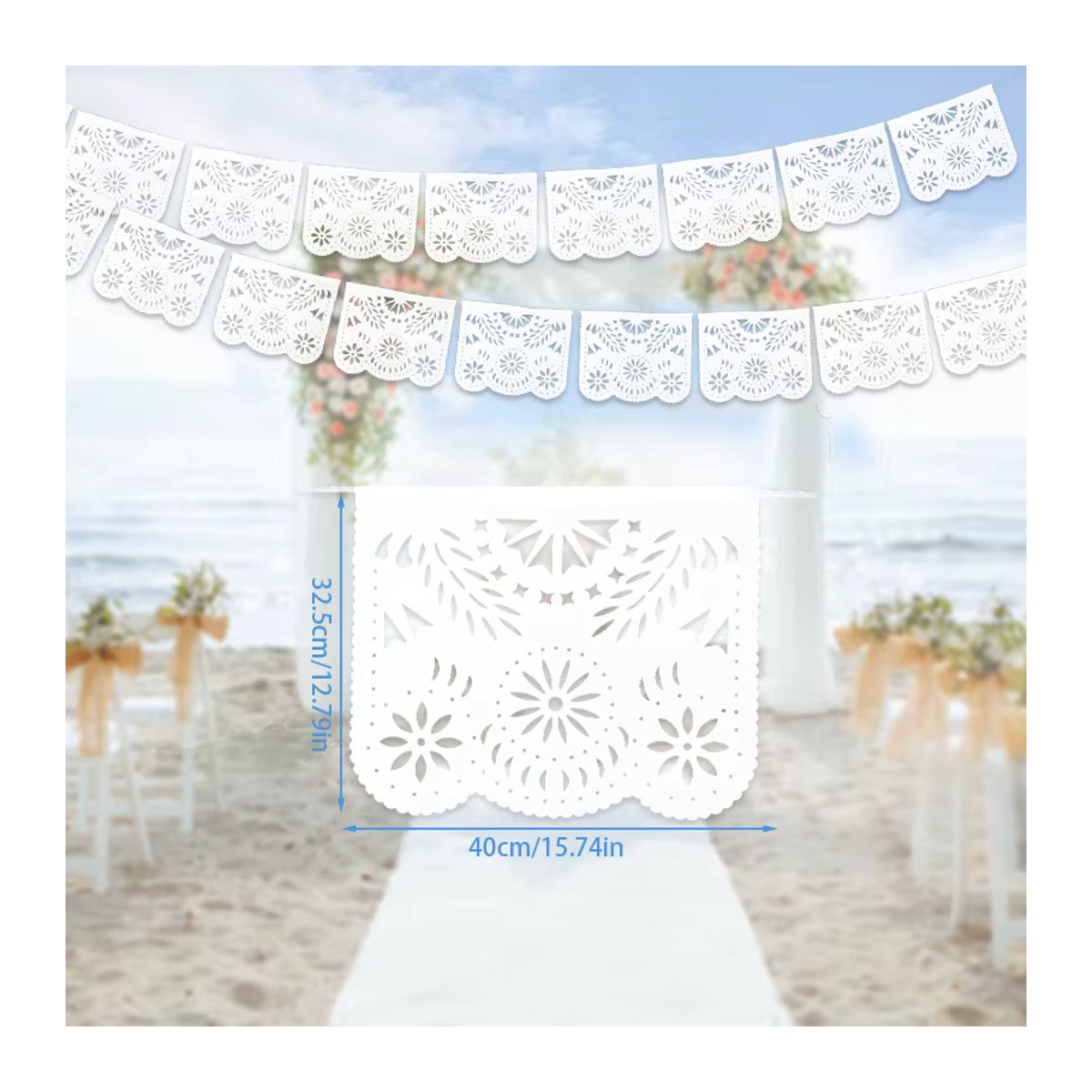 ZQNYCY Papel Picado Banner aus Kunststoff in Weiß als mexikanische Party-Dekoration für Hochzeit und Geburtstag - Bild 4