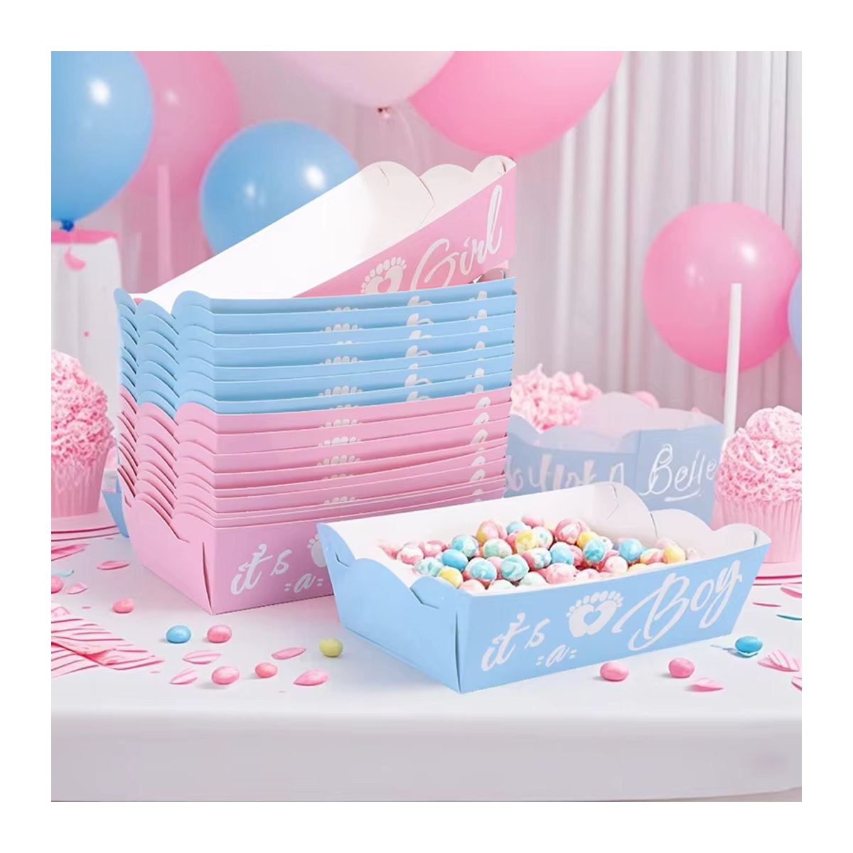ZQNYCY Papier Snack Box Set für Babyparty zur Geschlechtsenthüllung in Blau, Rosa oder Mehrfarbig - Bild 4