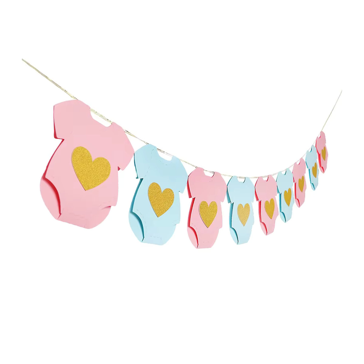 ZQNYCY Papiergirlande Bodysuit und Herzen in Blau und Rosa für Babyparty, Gender Reveal und Geburtstag Dekoration - Bild 2