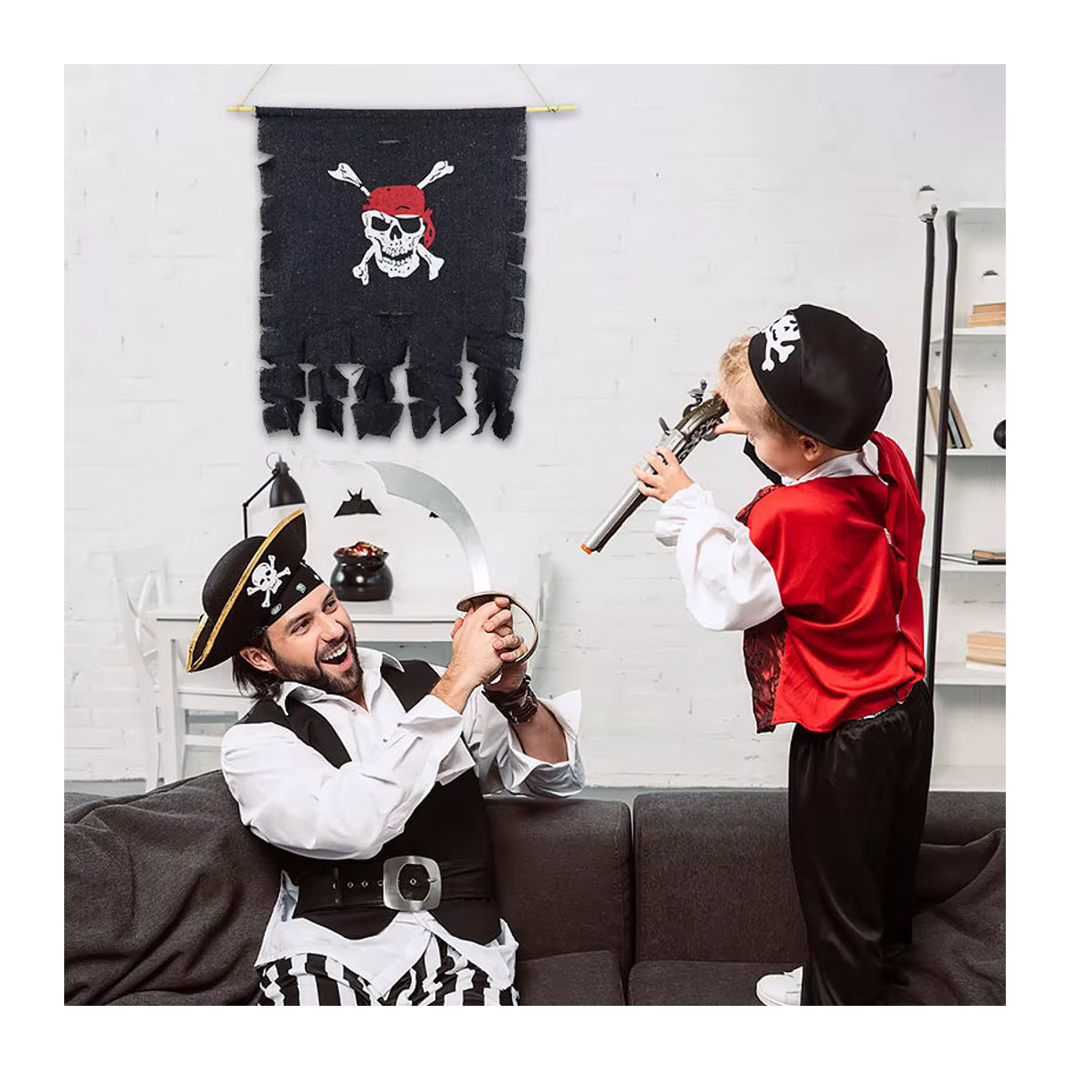 ZQNYCY Piraten Hängende Flagge Dekoration in Schwarz für Kindergeburtstag und Halloween - Bild 4