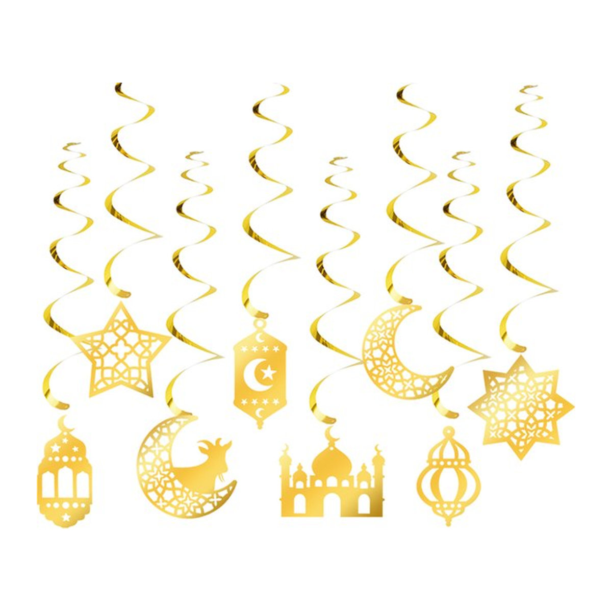 ZQNYCY Ramadan Dekoration Set aus 8 Stück goldene Hängende Swirl Ornamente mit Mond und Sternen für Eid Mubarak Party Dekoration - Bild 1