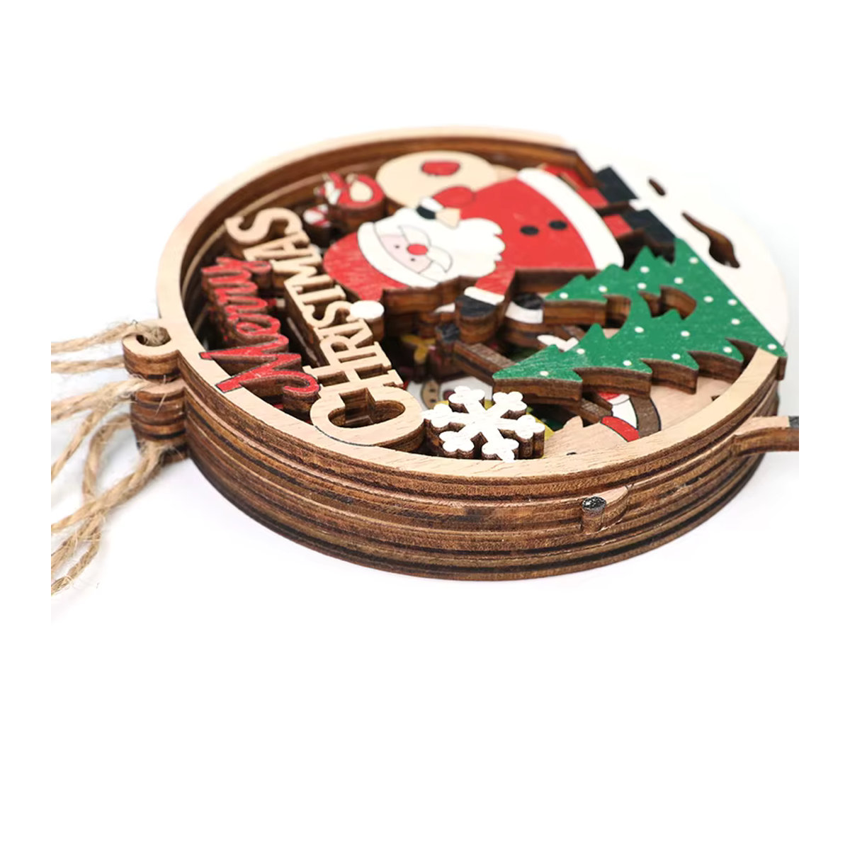 ZQNYCY Weihnachtliche Holz-Hängeornamente in rustikalem Design, mehrfarbige Weihnachtskugeln mit Schnur zur Dekoration - Bild 3