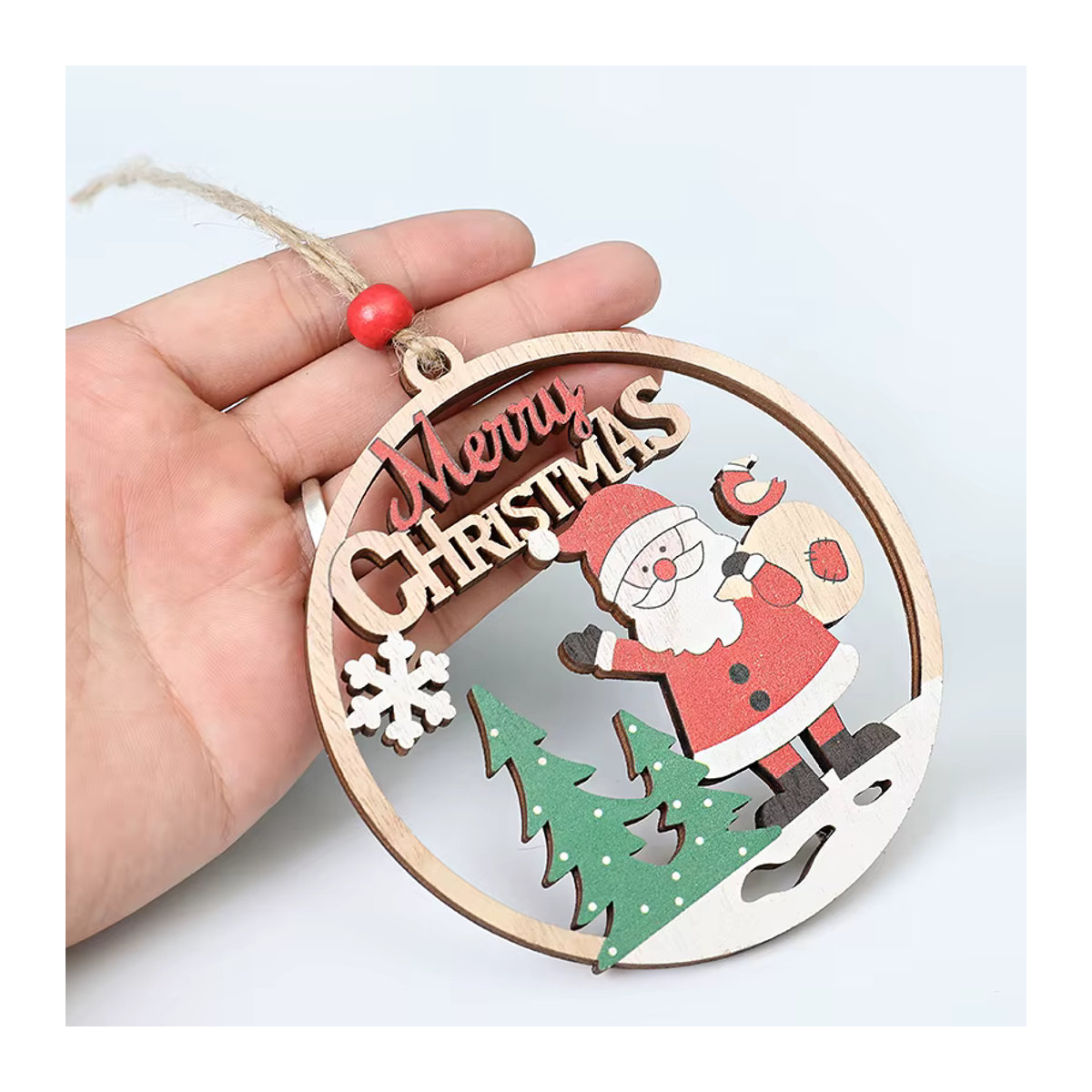 ZQNYCY Weihnachtliche Holz-Hängeornamente in rustikalem Design, mehrfarbige Weihnachtskugeln mit Schnur zur Dekoration - Bild 4