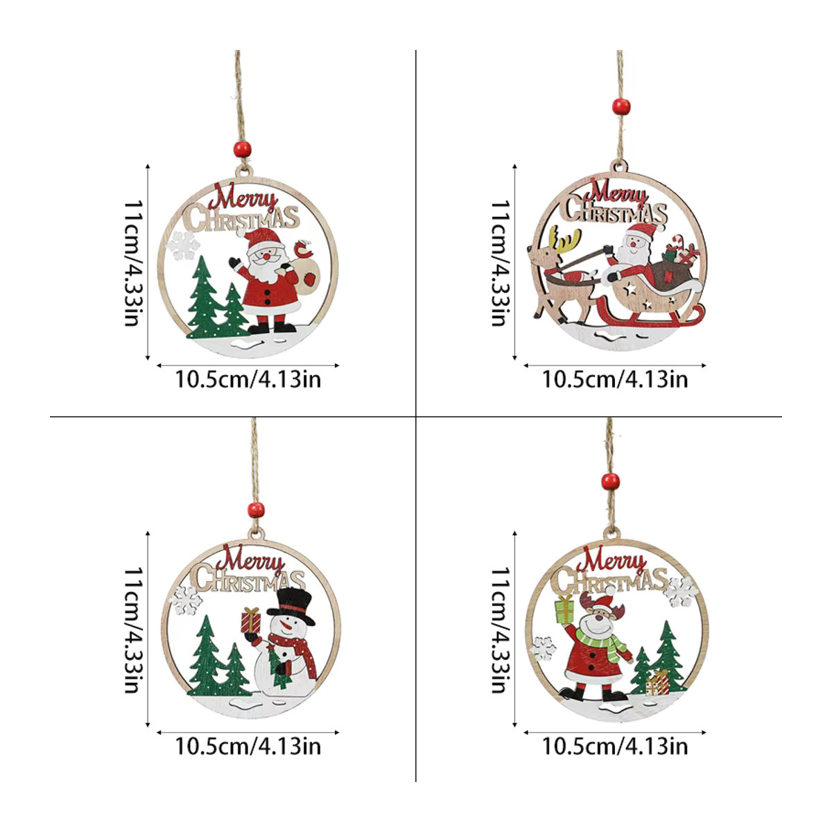 ZQNYCY Weihnachtliche Holz-Hängeornamente in rustikalem Design, mehrfarbige Weihnachtskugeln mit Schnur zur Dekoration - Bild 5