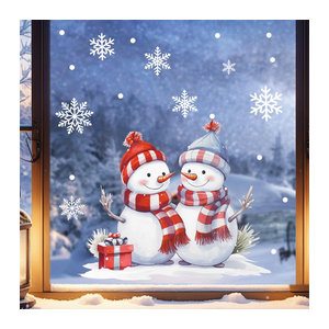 ZQNYCY Weihnachts-Fensteraufkleber mit Cartoon-Schneemann und Schneeflocken, mehrfarbig, statische Dekoration für Glas und Wand