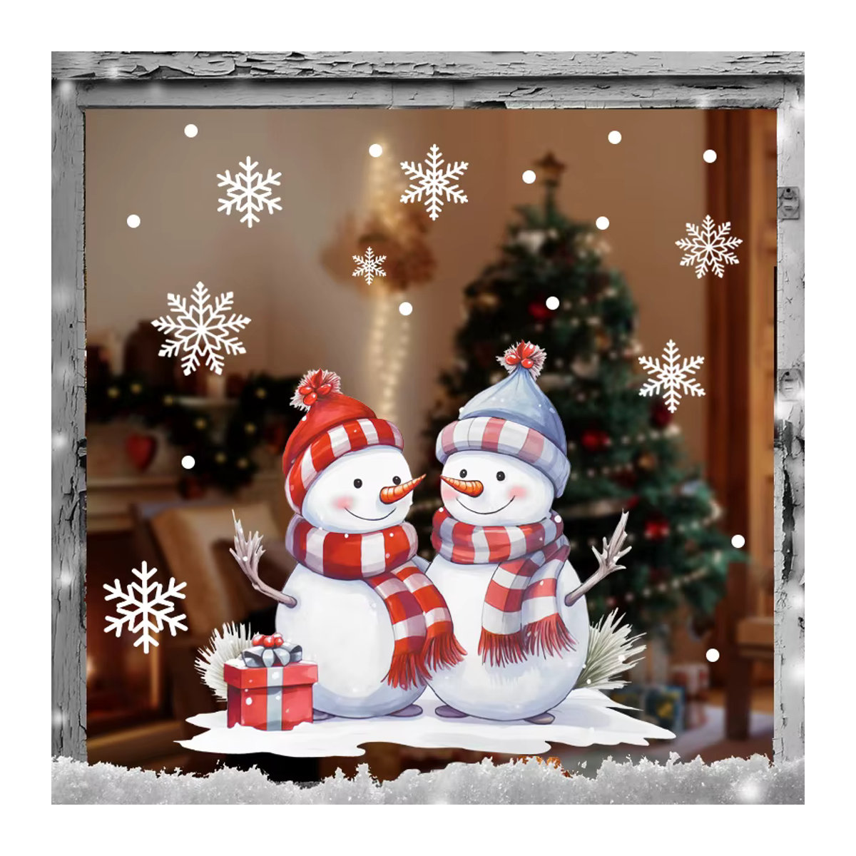 ZQNYCY Weihnachts-Fensteraufkleber mit Cartoon-Schneemann und Schneeflocken, mehrfarbig, statische Dekoration für Glas und Wand - Bild 2