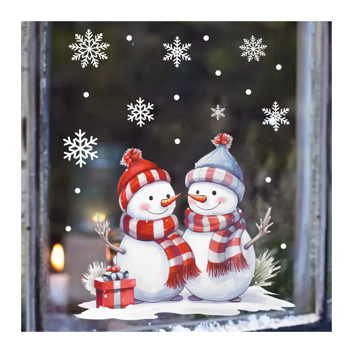 ZQNYCY Weihnachts-Fensteraufkleber mit Cartoon-Schneemann und Schneeflocken, mehrfarbig, statische Dekoration für Glas und Wand - Bild 3