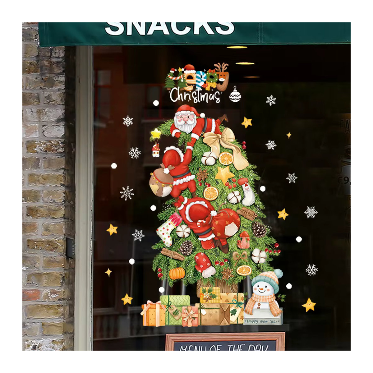 ZQNYCY Weihnachts Fensteraufkleber mit Santa Claus, Weihnachtsbaum und Schneeflocken, mehrfarbig, Wanddekoration für Kinderzimmer und Zuhause - Bild 2