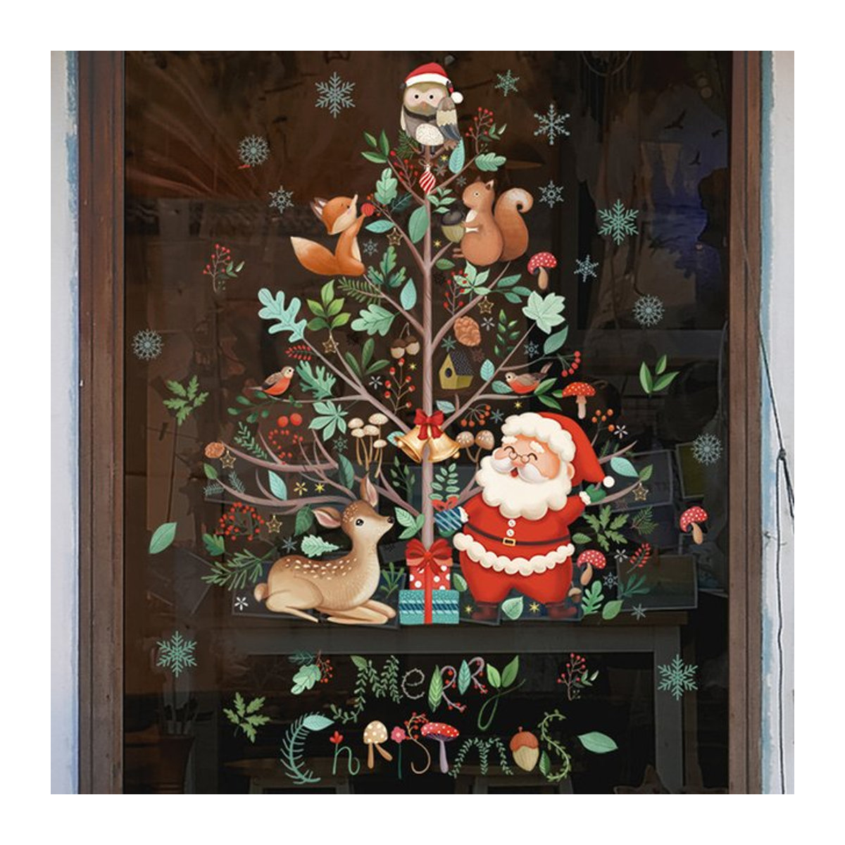 ZQNYCY Weihnachts Fensteraufkleber Set mit Weihnachtsmann und Tannenbaum, mehrfarbig, Dekoration für Kinder und Zuhause - Bild 1