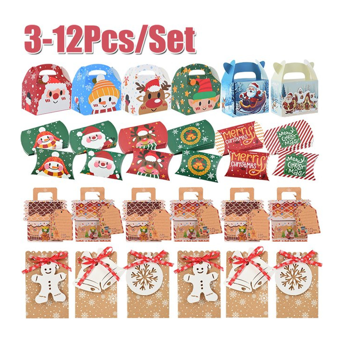 ZQNYCY Weihnachts Geschenkboxen aus Papier mit Weihnachtsmann und Elch Motiv für Süßigkeiten und Snacks, mehrfarbig, rechteckig - Bild 1