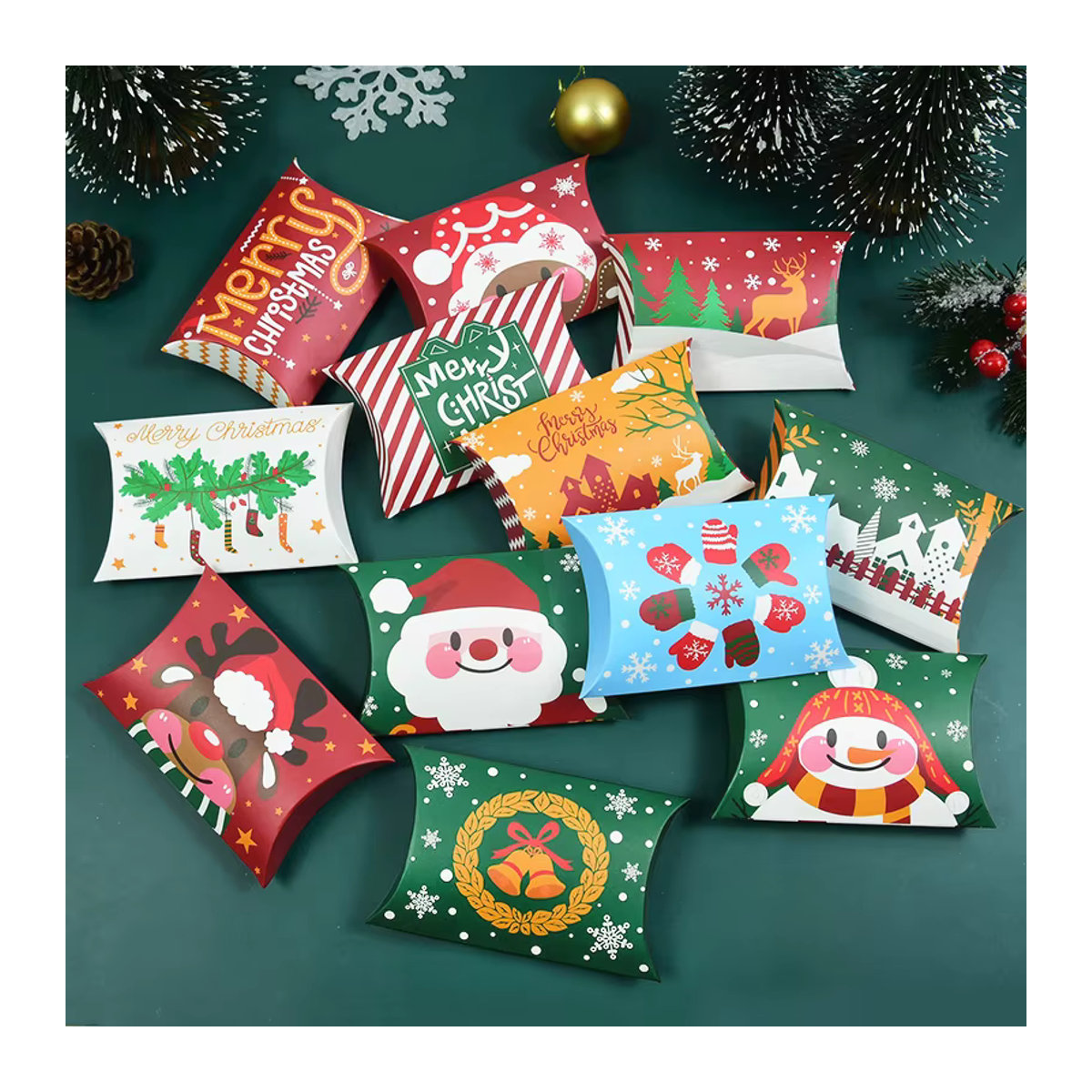 ZQNYCY Weihnachts Geschenkboxen aus Papier mit Weihnachtsmann und Elch Motiv für Süßigkeiten und Snacks, mehrfarbig, rechteckig - Bild 2