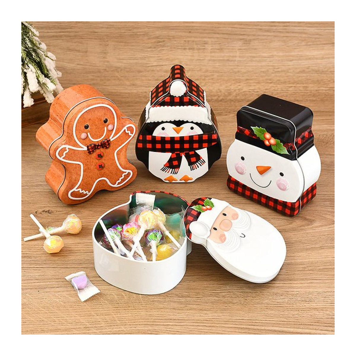 ZQNYCY Weihnachts Metallbox mit Santa, Schneemann und Pinguin Motiv, mehrfarbig - Bild 1