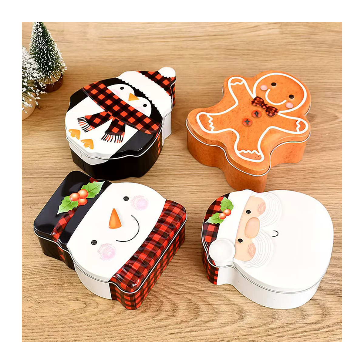 ZQNYCY Weihnachts Metallbox mit Santa, Schneemann und Pinguin Motiv, mehrfarbig - Bild 4