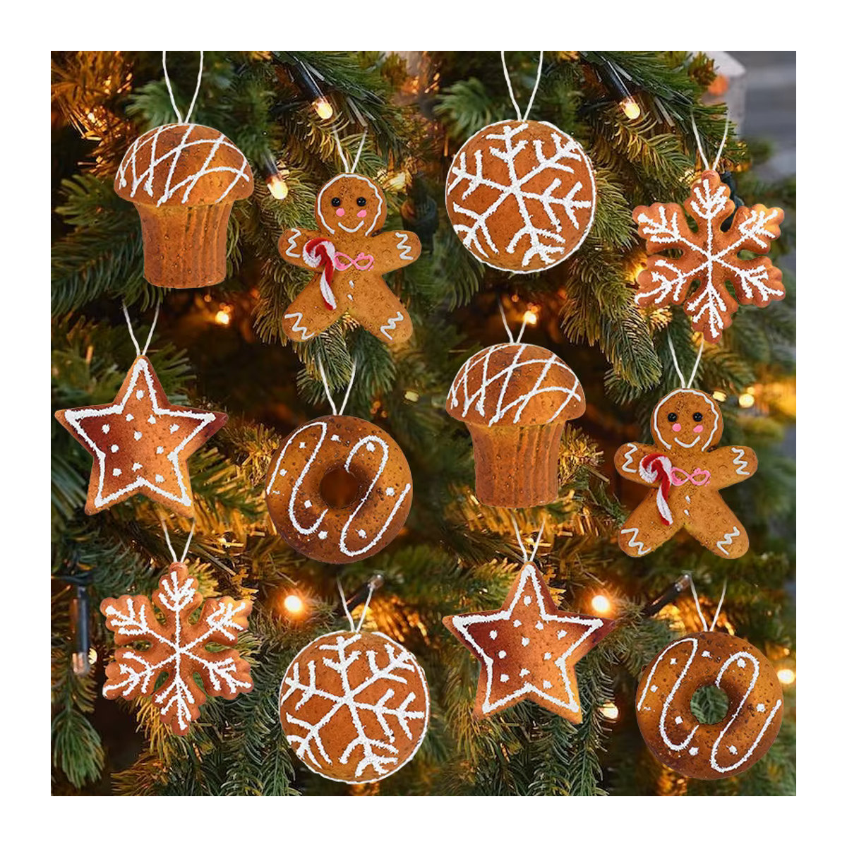 ZQNYCY Weihnachtsbaum Hängeornamente aus Schaumstoff mit Schneeflocken und Lebkuchenmann in Braun - Bild 3