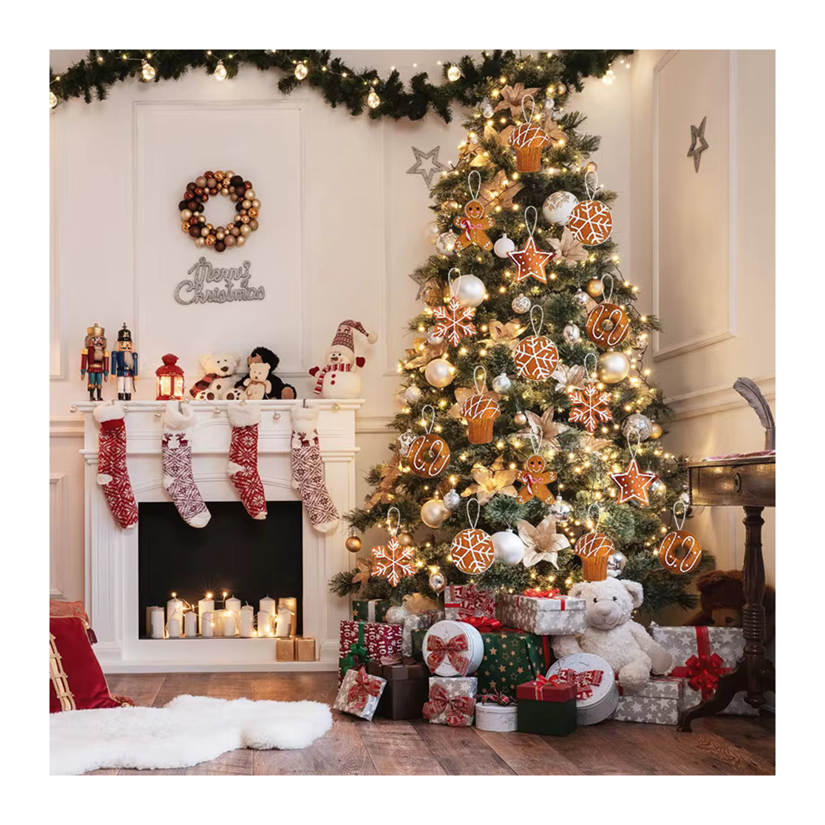 ZQNYCY Weihnachtsbaum Hängeornamente aus Schaumstoff mit Schneeflocken und Lebkuchenmann in Braun - Bild 4