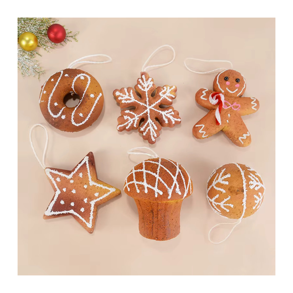 ZQNYCY Weihnachtsbaum Hängeornamente aus Schaumstoff mit Schneeflocken und Lebkuchenmann in Braun - Bild 5
