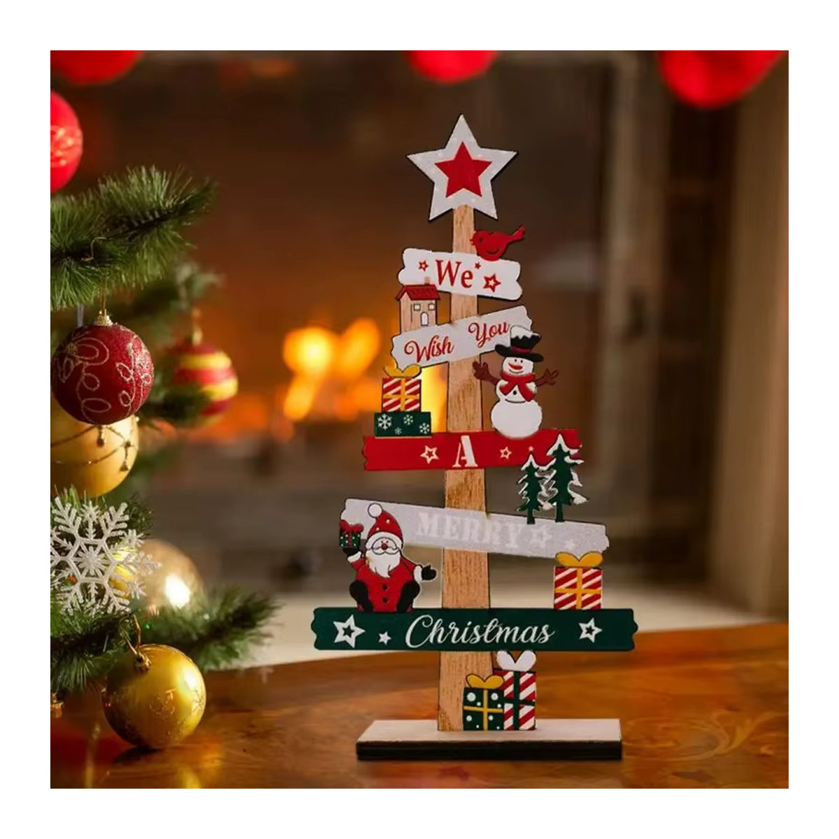 ZQNYCY Weihnachtsdekoration aus Holz mit Weihnachtsmann und Schneemann als Desktop-Schmuck im Landhausstil, mehrfarbig - Bild 2