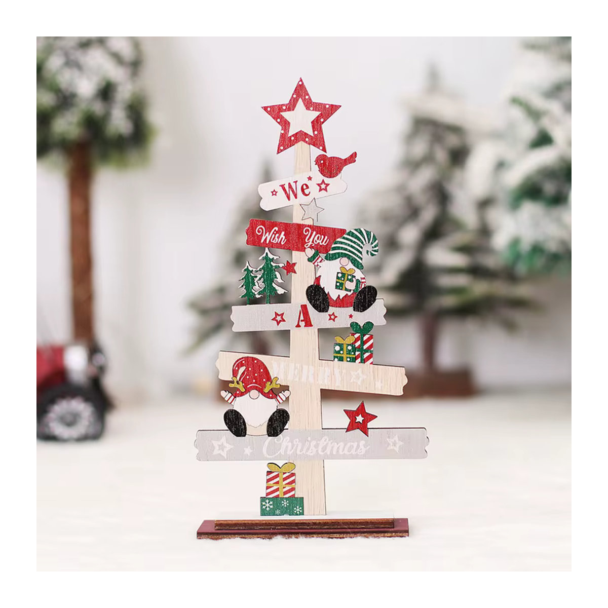 ZQNYCY Weihnachtsdekoration aus Holz mit Weihnachtsmann und Schneemann als Desktop-Schmuck im Landhausstil, mehrfarbig - Bild 5