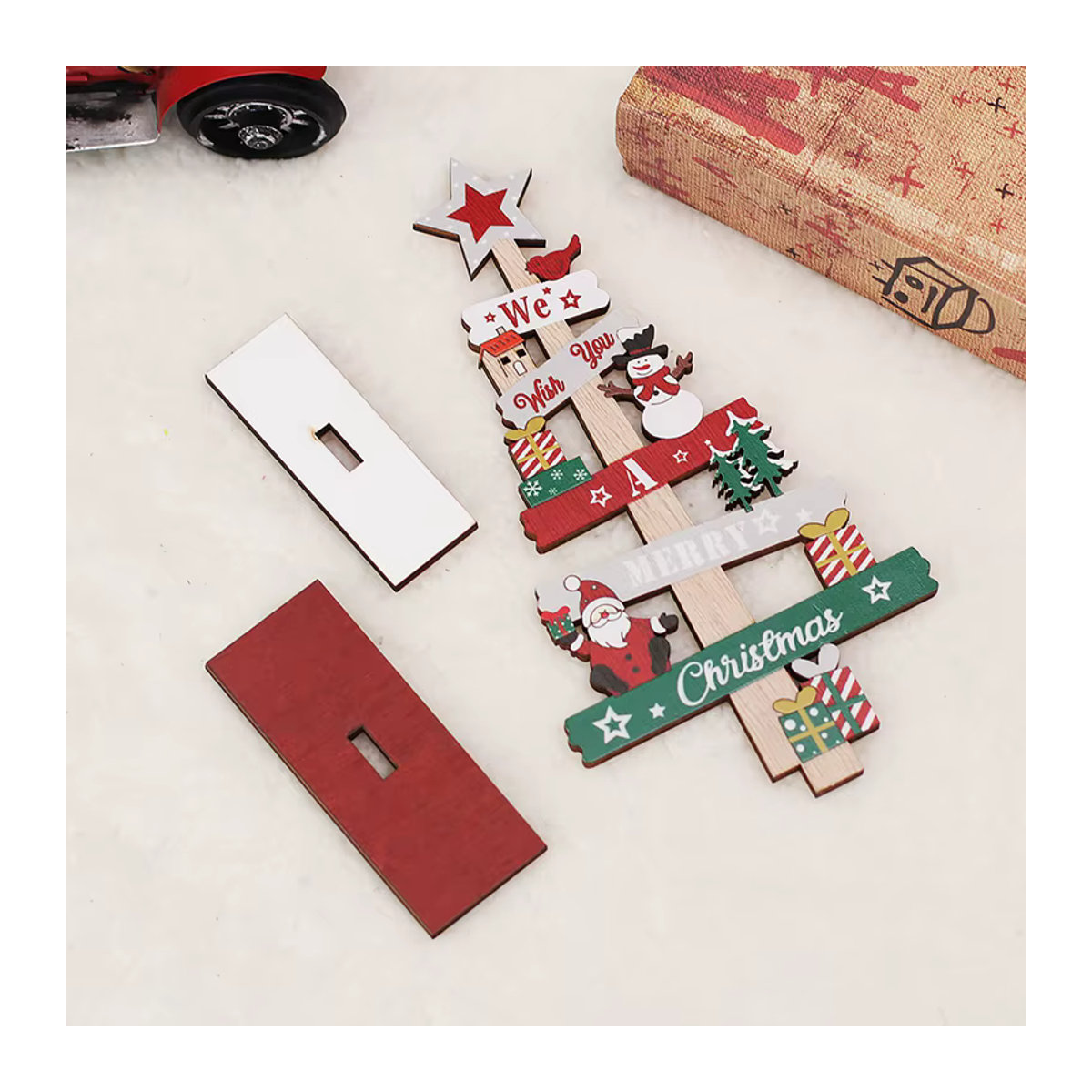 ZQNYCY Weihnachtsdekoration aus Holz mit Weihnachtsmann und Schneemann als Desktop-Schmuck im Landhausstil, mehrfarbig - Bild 6