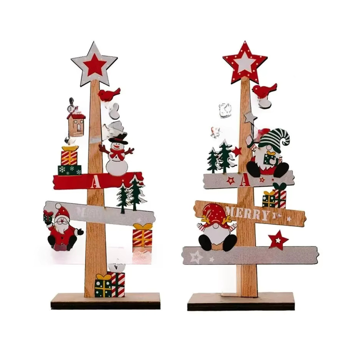 ZQNYCY Weihnachtsdekoration aus Holz mit Weihnachtsmann und Schneemann als Desktop-Schmuck im Landhausstil, mehrfarbig - Bild 7