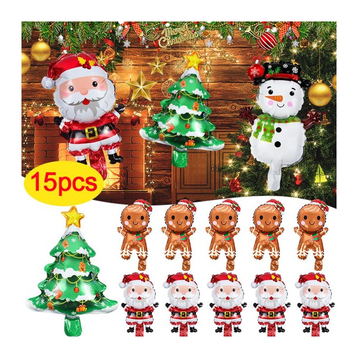 ZQNYCY Weihnachtsmann Folienballons Set mit Mini-Weihnachtsbaum und Lebkuchenmann für Weihnachten und Neujahr, mehrfarbig - Bild 1