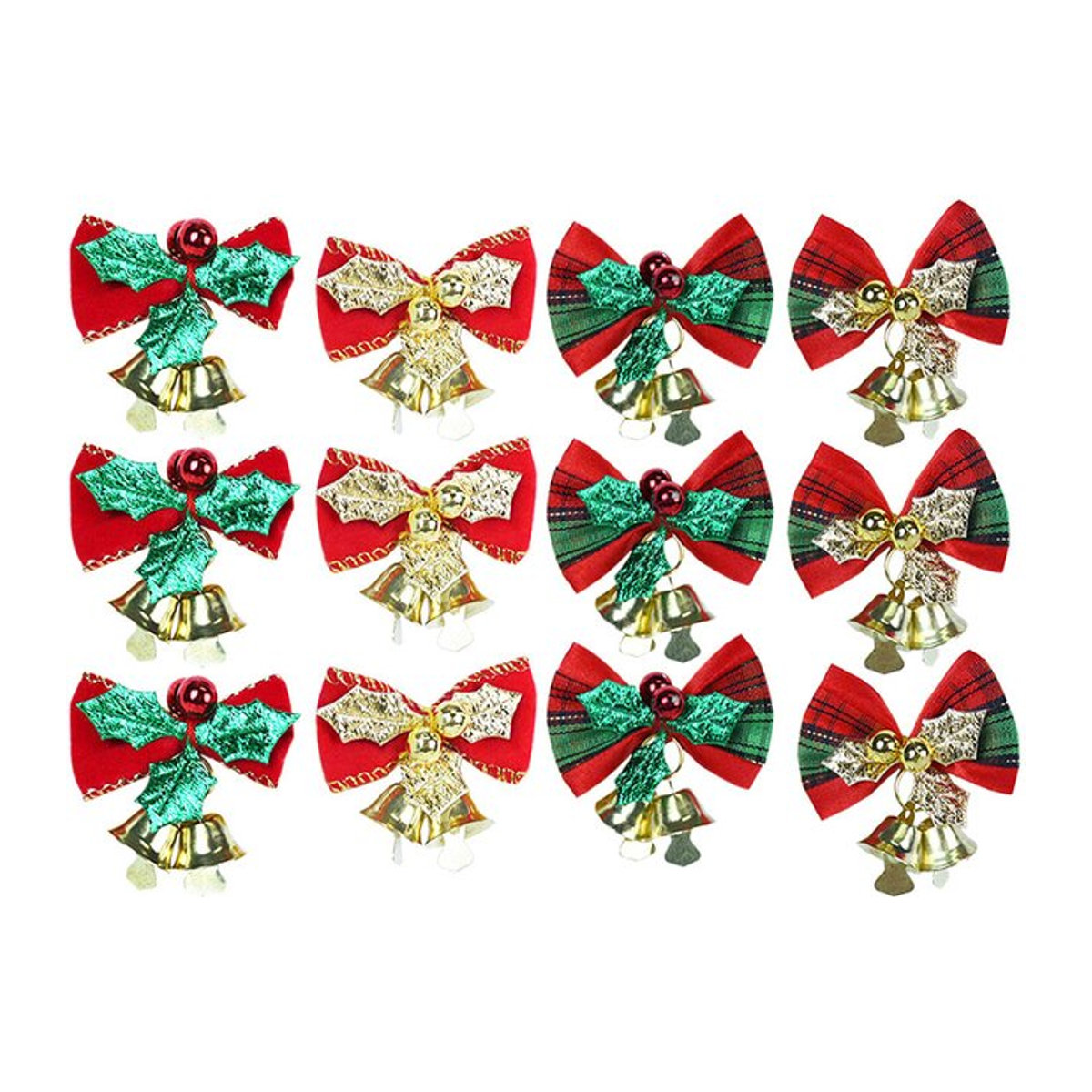 ZQNYCY Weihnachtsschleifen mit Glöckchen in Rot aus Stoff für DIY-Handwerk und Weihnachtsbaum-Hängedekoration, 12 Stück - Bild 1