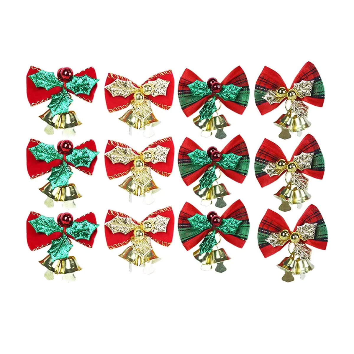 ZQNYCY Weihnachtsschleifen mit Glöckchen in Rot aus Stoff für DIY-Handwerk und Weihnachtsbaum-Hängedekoration, 12 Stück - Bild 4