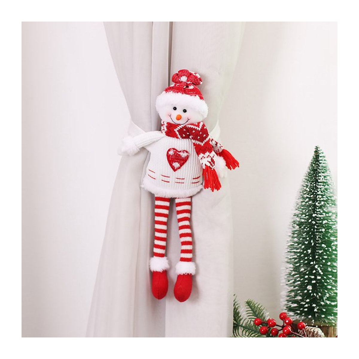 ZQNYCY Weihnachtsvorhang aus Textil mit Elch, Weihnachtsmann und Schneemann in Weiß - Bild 1