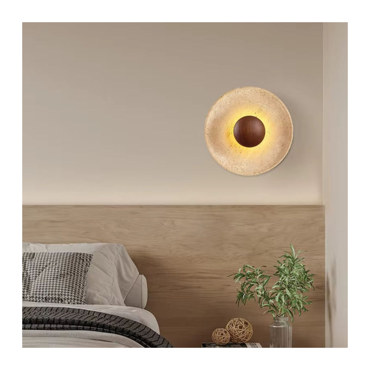 ZSHLZC LED Wandleuchte im skandinavischen Design aus Travertin Stein in Beige - Bild 2