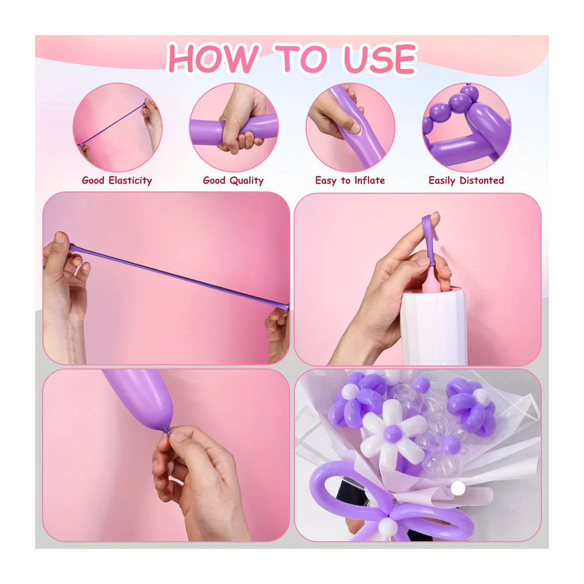 ZSY Bunte Lange Latex Ballons mit Ballon Pumpe für DIY Magie und Dekoration, Mehrfarbig - Bild 6