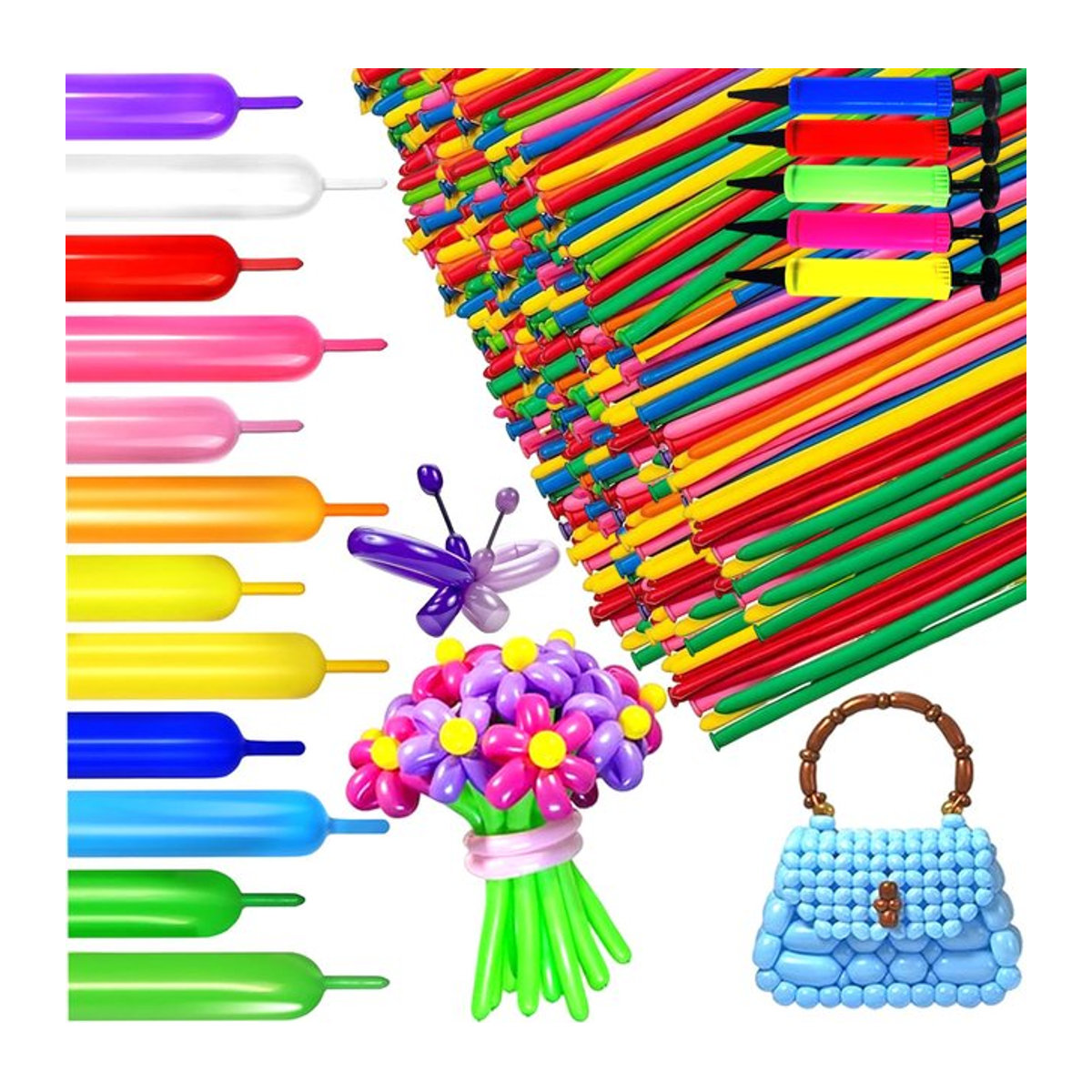 ZSY Bunte Lange Latex Ballons mit Ballon Pumpe für DIY Magie und Modellierarbeiten, Mehrfarbig - Bild 1