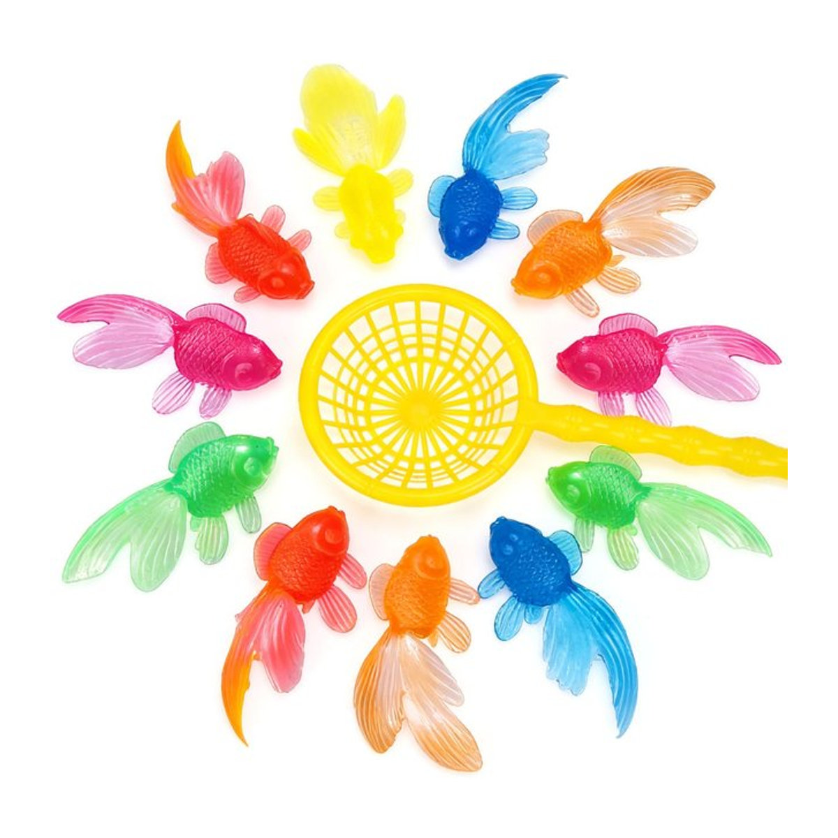 ZSY Set mit 12 schwimmenden Kunststoff-Goldfischen und 2 Netzen, mehrfarbige Wasserdekoration für Pool und Sommerparty - Bild 1