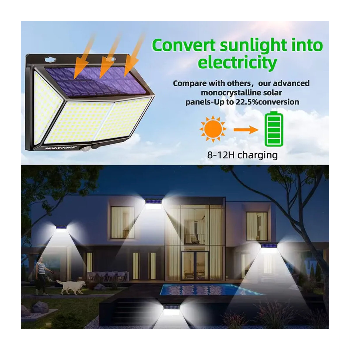 ZTree 4er-Set Solar-LED-Wandleuchten mit Bewegungsmelder, wasserdichte Außenlampen für die Gartendekoration, Schwarz, Modern - Bild 2