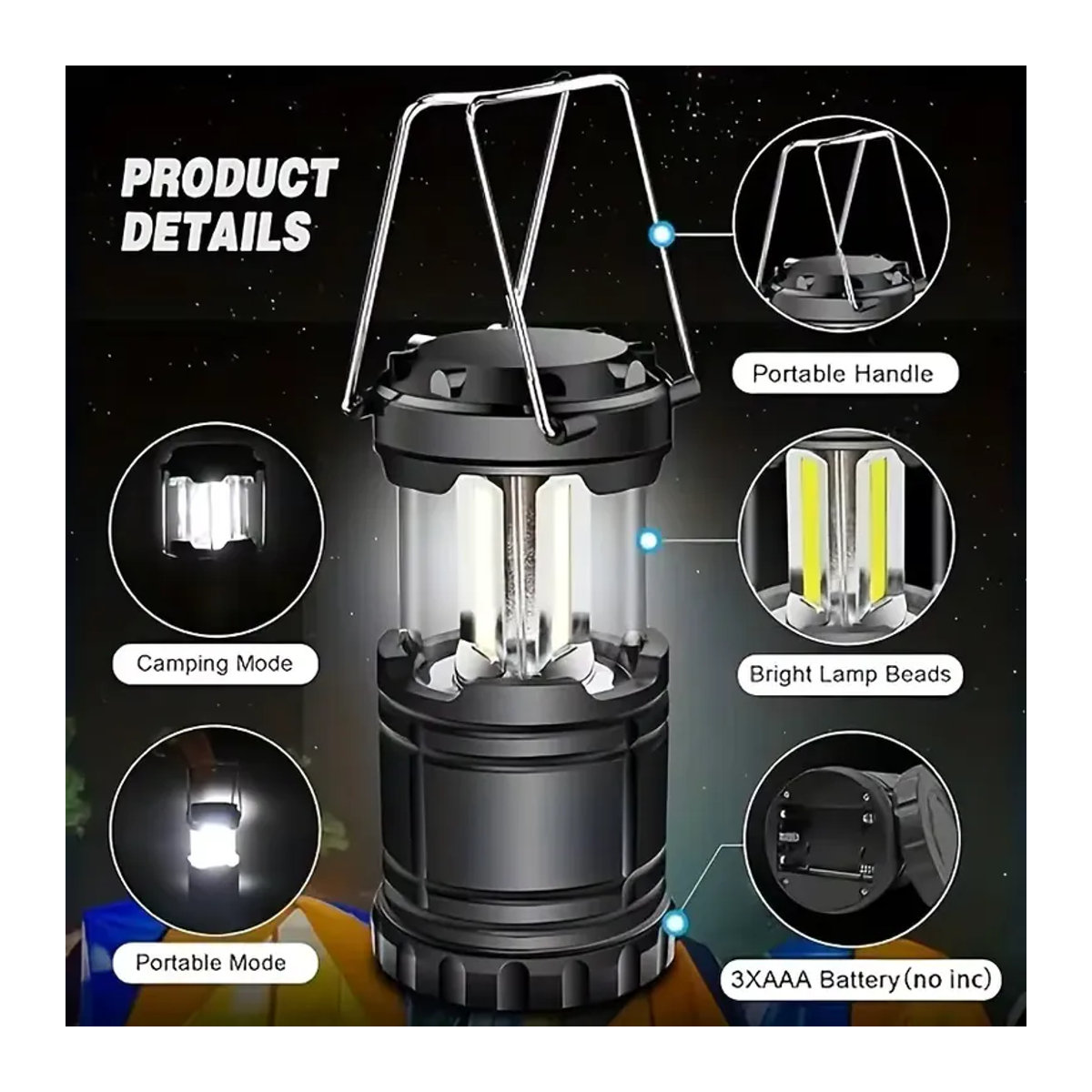 ZTree LED-Camping-Laterne, tragbare wasserdichte batteriebetriebene Lampe und zusammenklappbare Notbeleuchtung für den Außenbereich - Bild 4
