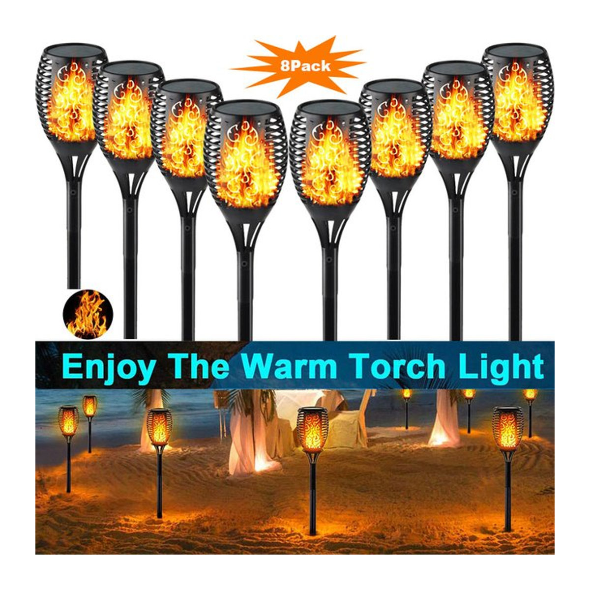 ZTree LED Solar Fackel Schwarz Wasserdichte Solarleuchte mit Flammen-Effekt für Garten und Außenbereich - Bild 1